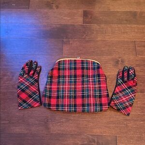 Vintage Tartan Plaid Clutch and Glove Set